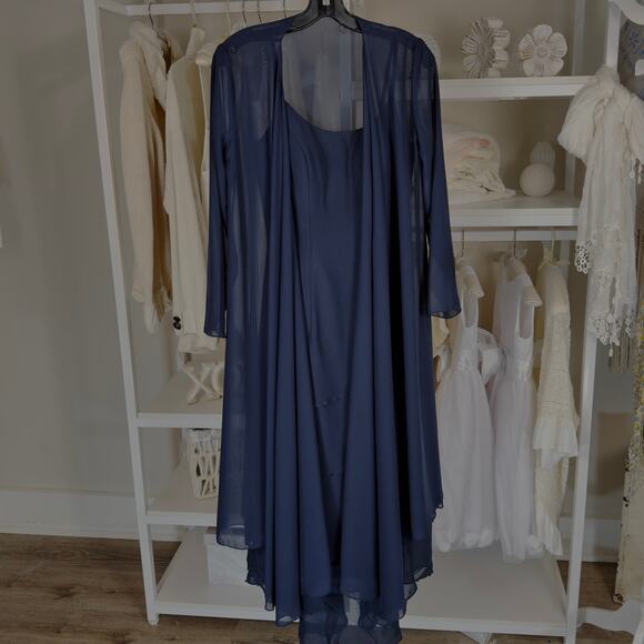 JJ‘s house sz. XS navy blue mother of the bride dress tiered with jacket #4018 - Picture 1 of 10
